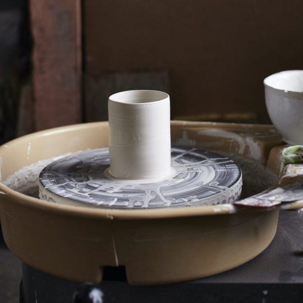 Porcelain pot on the wheel by Elaine Sheppard Bolt. Photography by Alun Callender