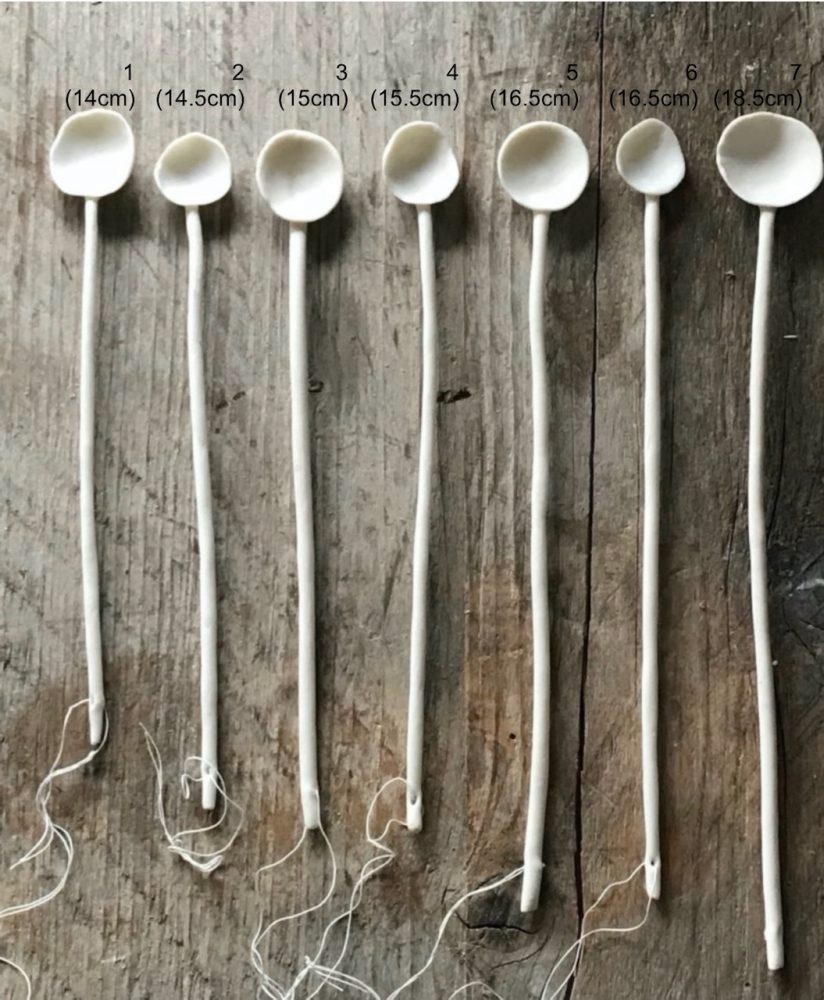 porcelain spoons by Elaine Sheppard Bolt, with sizes