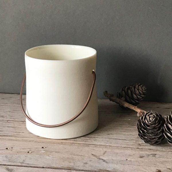 White Porcelain Tealight Holders with copper handle by Elaine Sheppard Bolt